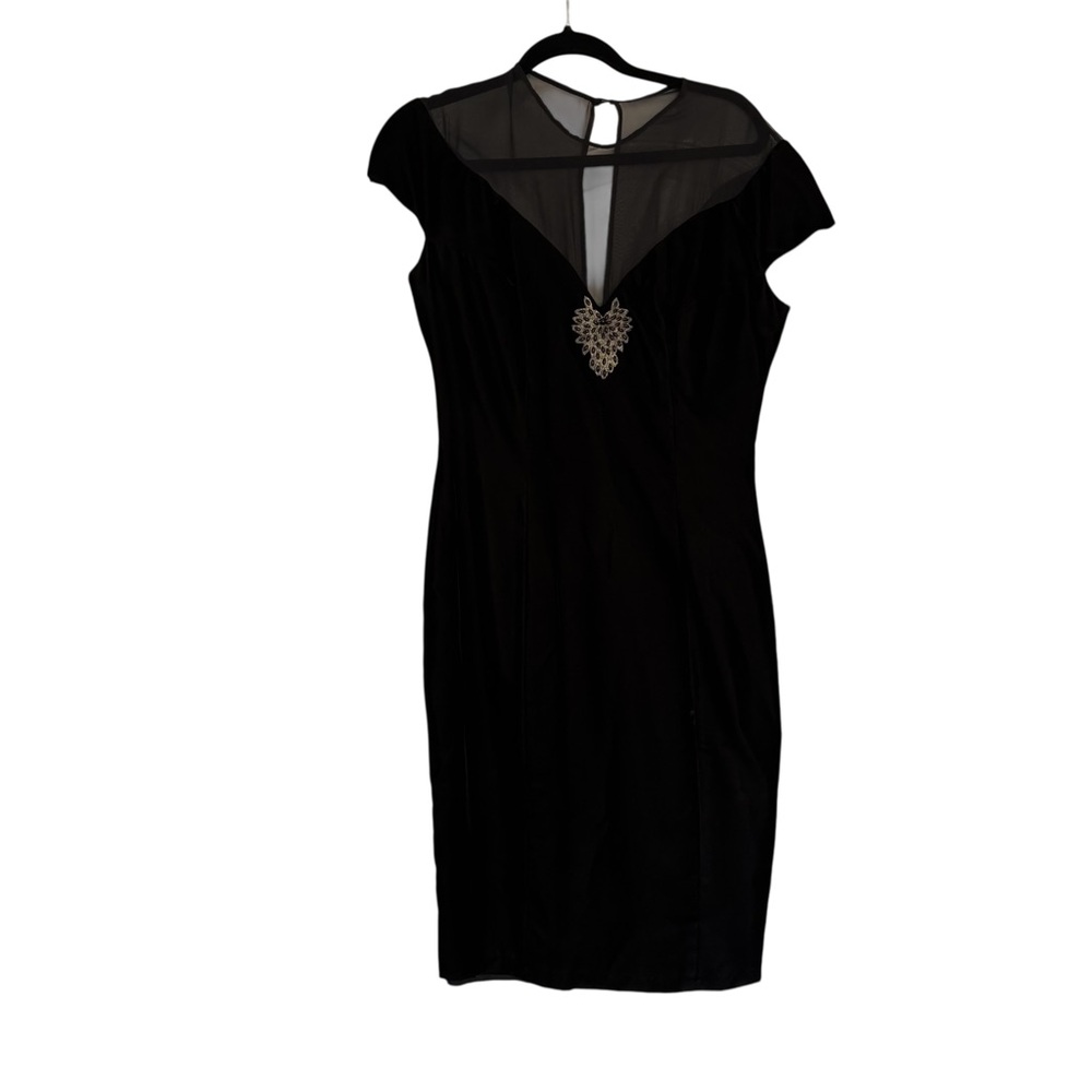A la Carte California Black Midi Velvet Illusion Dress Women's Size L estimated